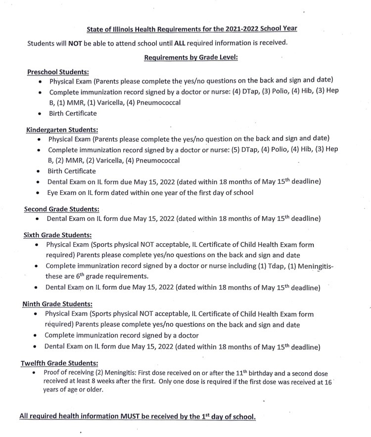 health requirements